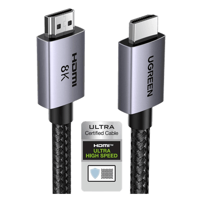 Cable HDMI 2.1 de 8K@60Hz | 3 metros | 48Gbps | HDR10+ | 3D Inversivo| eARC | Dolby ATMOS |   VVR | QMS | QFT | ALLM | 3 modos de Visualización | Certificado HDMI 8K | Niquelado | Nylon Trenzado | Carcasa de Aluminio.
