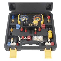  Manómetro de 4 vías con Accesorios para Gas refrigerante  R410A/ R32/ R134A/R22 