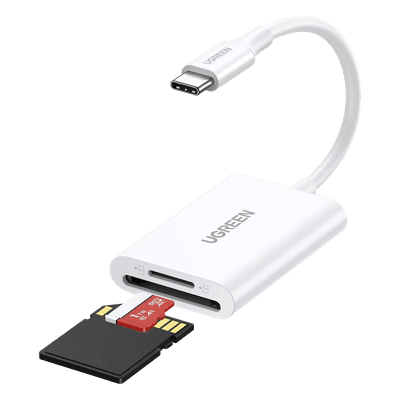 Lector de Tarjetas USB-C 3.1 | Soporta Micro-SD (TF) /SD | 5Gbps | 170 MB/s | OTG | Soporta hasta 2TB | Admite intercambio en Caliente | 2 tarjetas simultaneas | Soporta Windows/Mac OS/Linux | Color Blanco