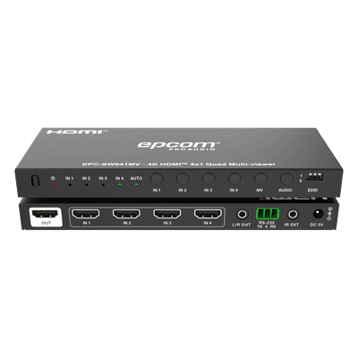 Multivisor HDMI / 4 Entradas x 1 Salida / 4K@30Hz / Vista Cuádruple / Control IR / HDCP 1.4