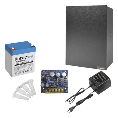 Kit Fuente de Poder con Batería de Respaldo / 12 VCC 4 A / Batería AGM 12 V 5.5 Ah / Transformador 16-24 VCA / Gabinete Interior