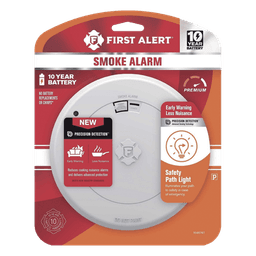 Alarma de Humo First Alert SM210L / Sensor Fotoelectrico / Batería de Litio Sellada de 10 Años / Luz de Seguridad / Rango de Temperatura 4.4°C a 37.8°C/ Cumple UL217, CSFM, NFPA 72, NFPA 101, ICC