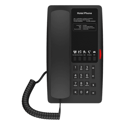 Teléfono IP Hotelero / 2 Líneas SIP / 5 Teclas Programables / Audio HD Manos Libres / PoE 802.3af / Puerto USB-A de Carga / Ethernet 10/100 Mbps