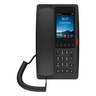 Teléfono IP Hotelero Wi-Fi 6 / Pantalla IPS 3.5" 320x480 / 2 Líneas SIP / 5 Teclas Programables / Puerto USB-A / PoE 802.3af / Audio HD / Diseño Negro