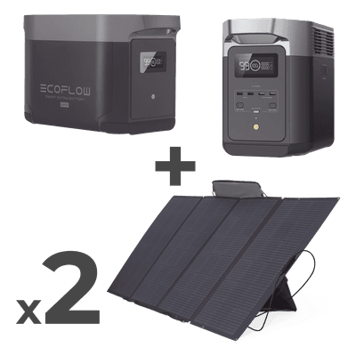 Kit de Estación de Energía Portátil 2048Wh + Batería Externa 2048Wh + 2 Paneles Solares Flexibles 400W (4096Wh, 800W Totales)