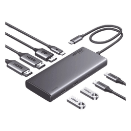 HUB USB-C (Docking Revodok 308) 8 en 1 | 2 Puertos HDMI 4K@60Hz | 1 Puerto DisplayPort 4K@60Hz 2 USB-A 10Gbps) | 2 USB-C (10Gbps) | USB-C PD Carga 100W | Chip de Ultima Generacion | Carcasa de Aluminio.