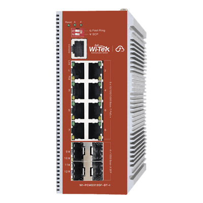 Switch PoE Industrial L2+ / 8 Puertos 100/1000 Mbps / 4 SFP Gigabit / 460 W / Cloud-Web-CLI / ERPS / -40 a 75 °C