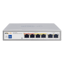 Switch PoE / 4 Puertos 10/100 Mbps PoE af/at / 2 Puertos Uplink 10/100 Mbps / Presupuesto 60 W / Alcance PoE 250 m (820.2 ft) / ONVIF