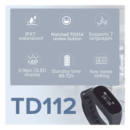 Reloj Buscador TD112 IPX7 / Resistente al Agua / Pantalla OLED / 180mAh / 48 Horas Standby / 80-100m Distancia de Recepción / Compatible con 50 Botones TD009 y T114 / 7 Idiomas / Almacenamiento de 10 Mensajes