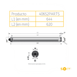 Motor Tubular Mecánico / 6 Nm / 24V DC / 33-60 RPM / 2.3×4 m (7.5×13.1 ft) / RTS / 40 mm