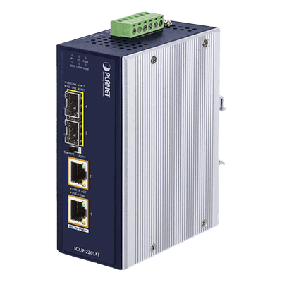 Convertidor de Medios Industrial de 2 Puertos SFP 100/1000X a 2 Puertos RJ45 10/100/1000T 802.3bt PoE++