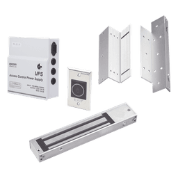 Kit de Control de Acceso / Fuente 12 VCD 5A con Respaldo / Chapa Magnética 600 lbs / Botón Sin Contacto / Montajes L y Z