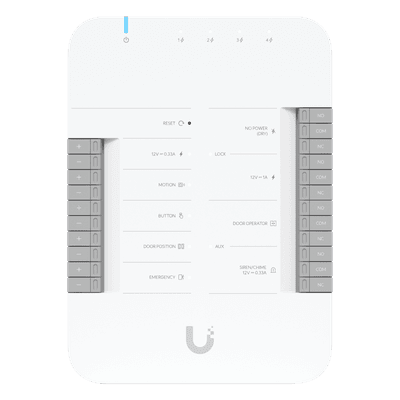 Controlador de Acceso IP / 2 Lectores / 2 Cámaras / 5 Puertos Gigabit / PoE++ 802.3bt / 4 Entradas de Sensor / 2 Terminales AUX