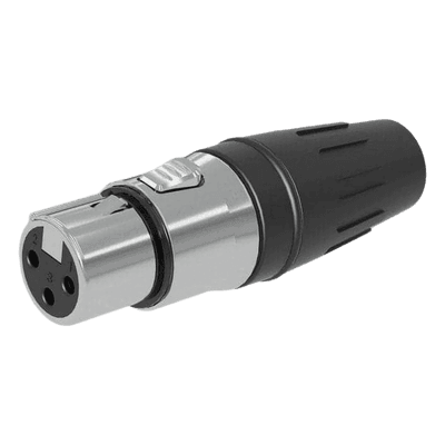 Conector hembra XLR de 3 núcleos con carcasa de acero inoxidable y contactos chapados en oro
