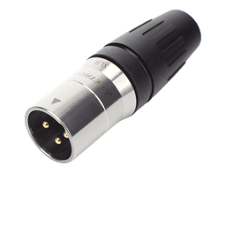 CONECTOR MACHO XLR DE 3 NÚCLEOS CON CARCASA DE ACERO INOXIDABLE Y CONTACTOS CHAPADOS EN ORO