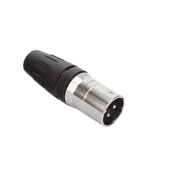 CONECTOR MACHO XLR DE 3 NÚCLEOS CON CARCASA DE ACERO INOXIDABLE Y CONTACTOS CHAPADOS EN ORO