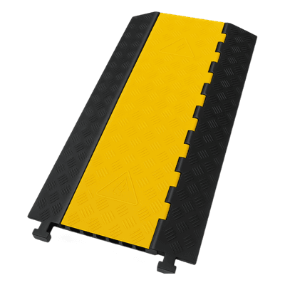 Protector de Cable de 3 Canales / Base de Goma y Tapa de Plástico / Tamaño del Canal 56x55MM / Capacidad de Carga 6.1 Toneladas / Longitud 90 cm / Ancho del Contorno 50 cm / Altura 7.5 cm / Color Amarillo-Negro / Material Hule