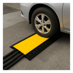 Protector de Cable de 3 Canales / Base de Goma y Tapa de Plástico / Tamaño del Canal 56x55MM / Capacidad de Carga 6.1 Toneladas / Longitud 90 cm / Ancho del Contorno 50 cm / Altura 7.5 cm / Color Amarillo-Negro / Material Hule