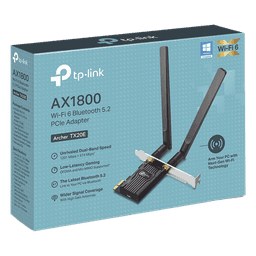 Adaptador PCIe Wi-Fi 6 / AX1800 Mbps / Doble Banda 2.4/5 GHz / Bluetooth 5.2 / MU-MIMO 2x2 / WPA3 / Antenas 2 dBi Desmontables