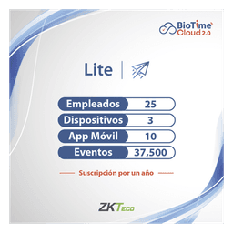 LICENCIA lite de BIOTIME CLOUD 2.0  / 25 USUARIOS / 3 DISPOSITIVOS (Licencia Anual)