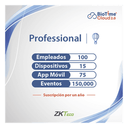 LICENCIA PROFESSIONAL BIOTIME CLOUD 2.0  / 100 USUARIOS / 15 DISPOSITIVOS (Licencia Anual)