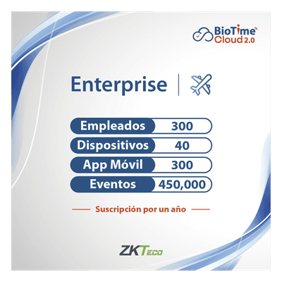 Licencia Cloud / 300 Usuarios / 40 Dispositivos / Gestión de Asistencia / Reportes Personalizables / Acceso Remoto