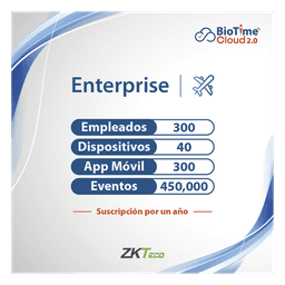 Licencia Cloud / 300 Usuarios / 40 Dispositivos / Gestión de Asistencia / Reportes Personalizables / Acceso Remoto