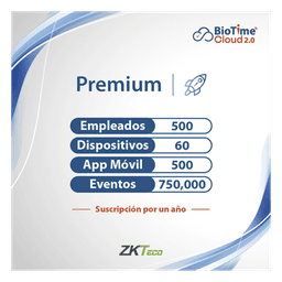 LICENCIA PREMIUM BIOTIME CLOUD 2.0  / 500 USUARIOS / 60 DISPOSITIVOS (Licencia Anual)