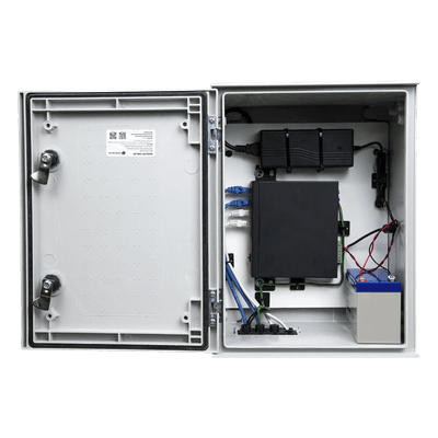 Kit de Gabinete de Poliéster IP65 / Switch PoE Mixto 24V/48V / Batería 12V 7Ah / 300x400x200 mm (11.8x15.7x7.9 in)