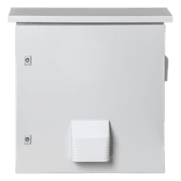 Gabinete Ventilado de Acero IP55 Uso en Exterior (593 x 609 x 399 mm) con Placa Trasera Interior Metálica y Compuerta Inferior Atornillable. Incluye Ventilador, Ventilas, filtros, Montaje Rack 19", Terminal de Tierra Física, Chapas y Ll