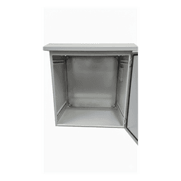 Gabinete Ventilado de Acero IP55 Uso en Exterior (593 x 609 x 399 mm) con Placa Trasera Interior Metálica y Compuerta Inferior Atornillable. Incluye Ventilador, Ventilas, filtros, Montaje Rack 19", Terminal de Tierra Física, Chapas y Ll