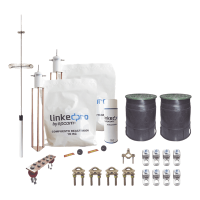 Kit Pararrayos Torre 30 m / Punta Dipolo Corona Aluminio / Electrodo Cobre 30A / Filtro Equipotencial / Accesorios Instalación Incluidos