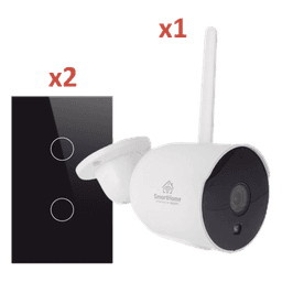 Kit Domótica WiFi / 1 Cámara + 2 Apagadores Triple / 2.4 GHz / 120mm x 72mm / Vidrio Templado / 100-250V