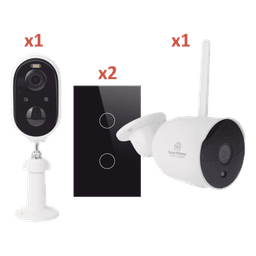 Kit de Automatización / WiFi 2.4 GHz / 2 Cámaras + 2 Apagadores Triples / Control por Voz / 100V-250V / 120mm x 72mm (4.72in x 2.83in)