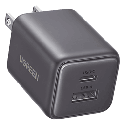 Cargador rápido GaN 1A1C de 20 W y 2 puertos