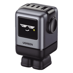 Cargador RobotGaN de 100W Serie UNO | 4 Puertos de Carga Rápida | 3 USB-C | 1 USB-A | PD 3.0 | QC 4.0 | Carga Inteligente | Tecnología GaN II | Zapato Magnético Extraíble | Carcasa Ignífuga | Pantalla LED