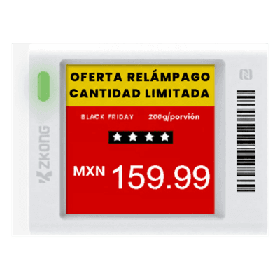 Etiqueta Electrónica de Estantería ESL 1.5" / Pantalla EPD Gráfica Matriz de Puntos 152x152 píxeles / 4 Colores (Negro Blanco Rojo Amarillo) / BLE 5.0 con Encriptación AES-128 / Autonomía 3 Años con 4 