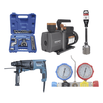 Kit profesional / Mini split / Bomba de vacío 2RS-2R-R32 / Manómetro HBSBZ6 / Kit Abocardado CT809 / Rotomartillo HR2630J / Broca PSTC02003