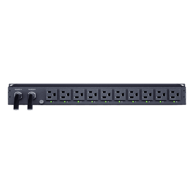 PDU ATS Monitoreable / 10 Salidas NEMA 5-15R / 2 Entradas 120 Vca NEMA 5-15P / 1UR Horizontal 19 in / Transferencia 8-12 ms