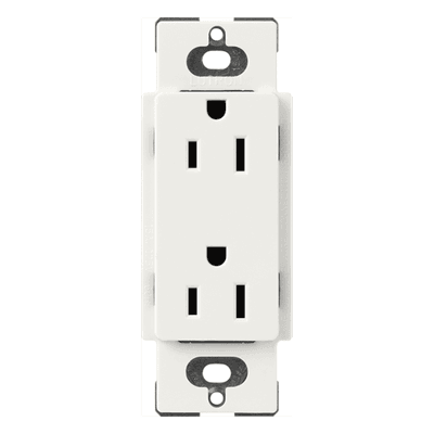 Receptáculo dúplex Claro / 15 A / 125 V / apertura decorador / terminales de tornillo y push-in / sin tornillos visibles