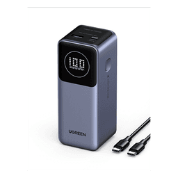 Power Bank de 12000mAh | 2 Salidas 100W Max. | USB-A + 1 USB-C | PD 3.0 | QC3.0 | FCP | SCP | Pantalla Inteligente | Carcasa Ignifuga | Color Gris | Incluye Cable USB de 50cm | Carga tu Laptop de Manera Segura.