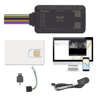 KIT Dispositivo de Rastreo Vehicular / Conectividad LTE Cat1 y LTE-M / BLE 5.0 / GNSS U-blox / Carcasa IP54 / Batería Interna de Respaldo / Detecta Interferencias / Incluye SIM500MB2Y, EPCOMGPSCODE, Relay y boton SOS