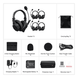 Intercomunicador Inalámbrico Binaural / Cancelación de Ruido IA / Alcance 500 m (1640 ft) / Bluetooth / Batería 1050 mAh / Full-Duplex / Kit 5 Unidades