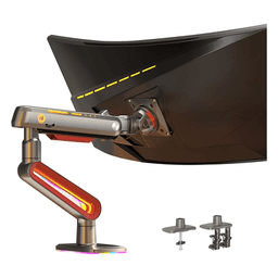 Montaje de Escritorio Ideal Para Monitores Gaming  de  32"- 60" / Capacidad de Carga Maxima 20 Kg / Vesa 75 x 75 -  100 x 100 / Acero / Giro 360° / Color Carbon Mate  con Cubierta  Plastica Color Rojo /  Iluminación RGB
