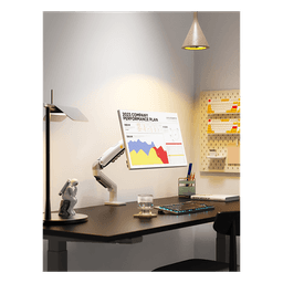 Brazo Ajustable para Monitor Ergonómico / Compatible con Monitores de 17" - 30" / Capacidad de Peso hasta 9 kg / Rotación 360° / Inclinación +85° a  -30° / Giro 180° / Ajuste de Resorte de Gas / Color Blanco
