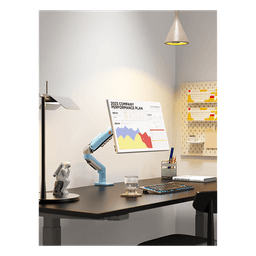 Brazo Ajustable para Monitor Ergonómico / Compatible con Monitores de 17" - 30" / Capacidad de Peso hasta 9 kg / Rotación 360° / Inclinación +85° a  -30° / Giro 180° / Ajuste de Resorte de Gas / Color Azul