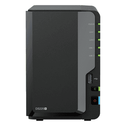 NAS DiskStation DS225+ | 2 Bahías | Intel Celeron J4125 | 2 GB DDR4 | Hasta 40 TB | Puertos 1GbE y 2.5GbE | USB 3.2 Gen 1 | Compatible con RAID | Synology DSM.