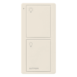 Control Inalámbrico RF / 2 Botones On/Off / Alcance 9 m (30 ft) / Integración con Atenuadores y Hubs / Montaje en Pared o Portátil / Acabado Gloss Light Almond
