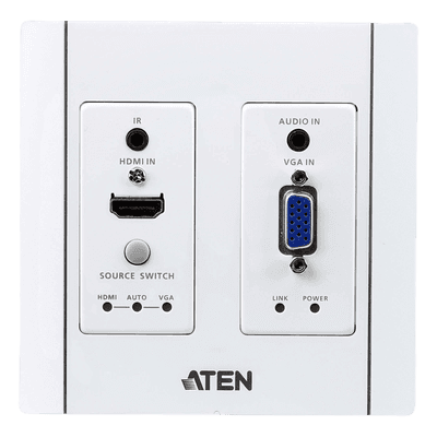Transmisor HDBaseT de Pared / HDMI y VGA / 4K a 100 m (328 pies) / PoH PD / Conmutación Automática / IR y RS-232
