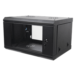 Gabinete de Pared de 6U con Puerta de Cristal Templado, 455 mm de Profundidad Total, Rack de 19in, Acero Reforzado Color Negro.